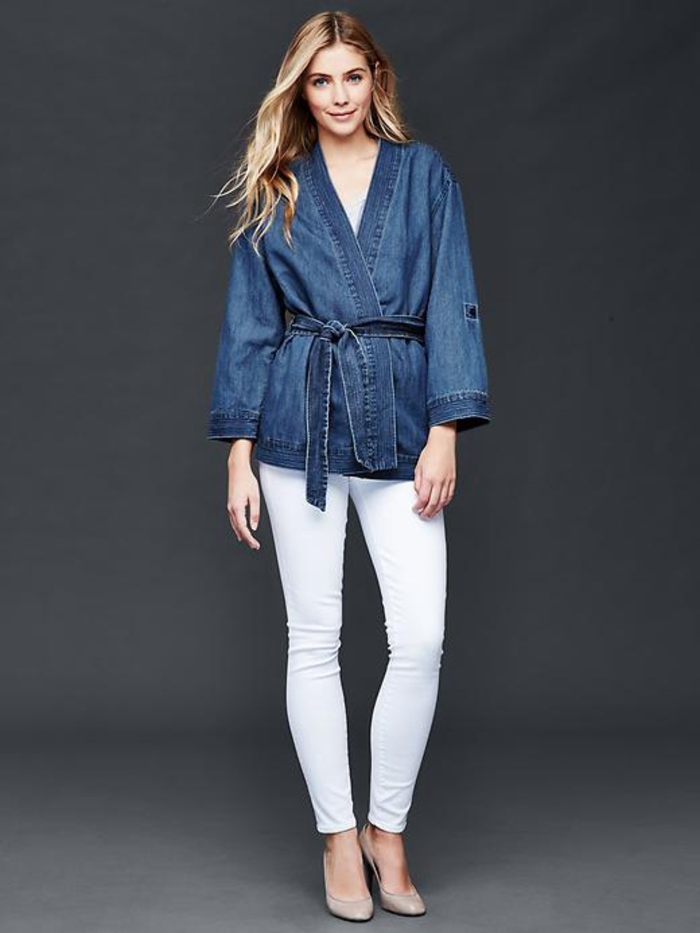 Gap Kimono Denim Wrap Jacket with Tie Belt - Blue 0049
